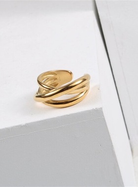 好事成双张嘉倪江喜同款戒指金色钛钢不掉色个性高级感指环指圈女