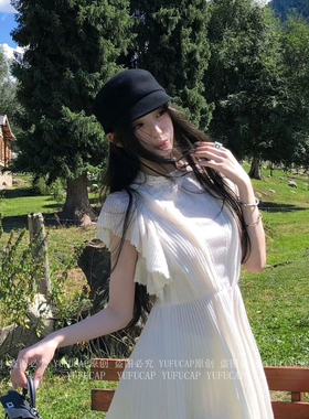 羊毛呢小香风格骑士帽网红黑色马术帽秋冬鸭舌贝雷帽子女简约优雅