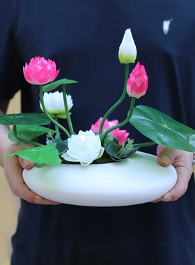 中式仿真荷花套装摆件百