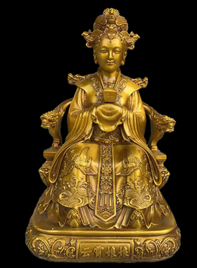 黄铜三霄娘娘坐像摆件室内云霄眼光送子娘娘供奉神像铜艺品摆设