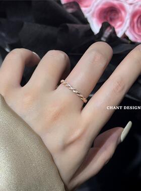 18K金纯银扭绳麻花戒指女轻奢