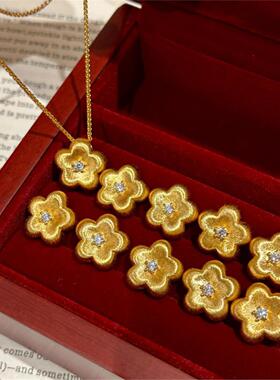 中古风拉丝小金花纯银镀金锁骨链