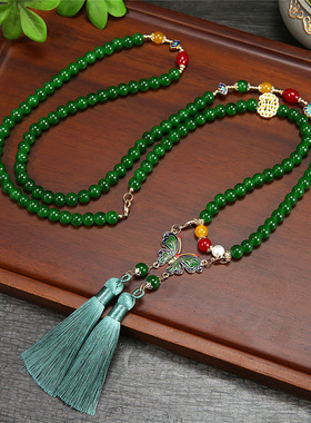 新年古风配饰项链流苏绿色马面裙