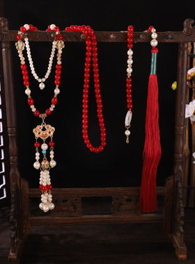 古风新中式汉服红色明制璎珞项链