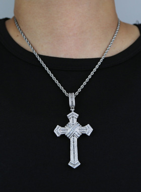 嘻哈十字架吊坠镶白色绿色红色蓝色锆石新款项链饰品
