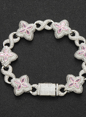 粉色锆石四叶草手链时尚潮酷