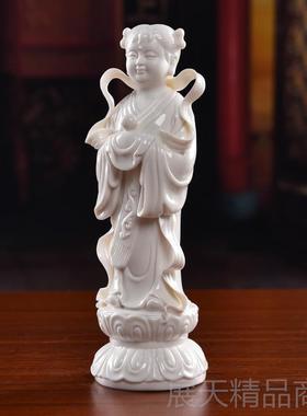 正品戴玉堂陶瓷金供童玉女财一对佛像家用奉观配音搭善童子龙女佛