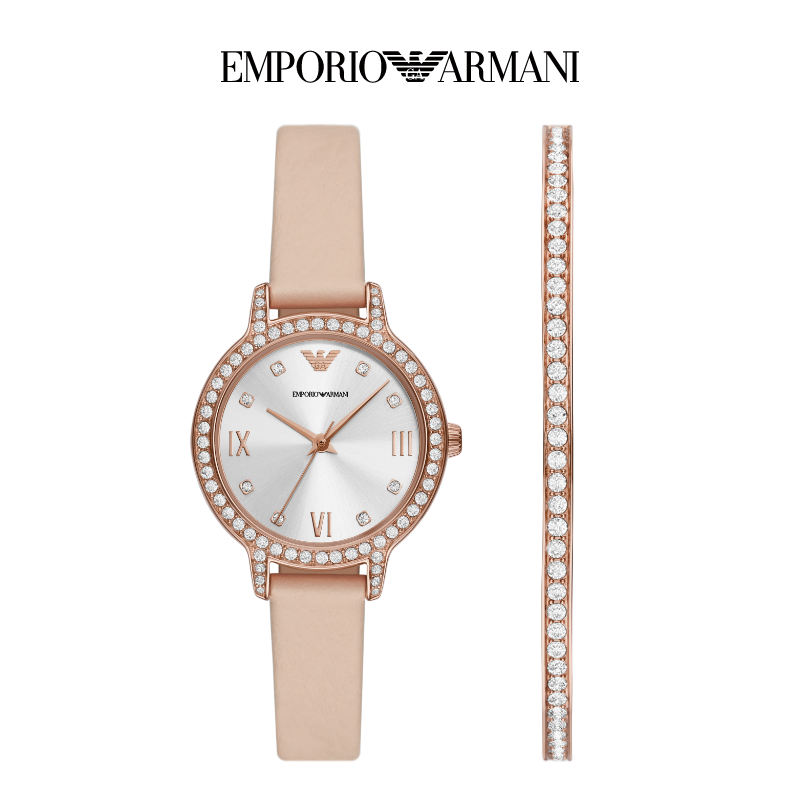 EmporioArmani女士玫瑰金小表盘气质镶钻腕表手链套装AR80069SET