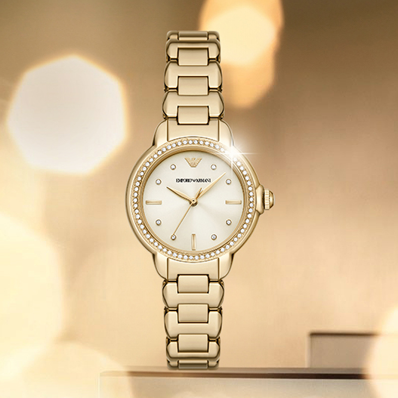 EmporioArmani女士手表Mia米娅轻奢芯金色腕表官方正品AR11609