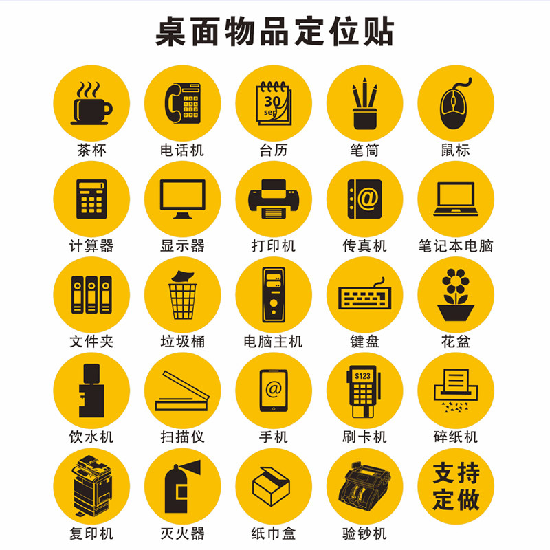 10张5S桌面物品定位6S7S办公室管理物品定制标签贴纸茶杯计算器垃圾桶笔筒鼠标位置贴8cm蓝色四角定位贴提示