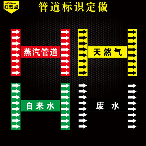 化工管道标识贴介质流向箭头色环标示标签反光剪头贴自来水进水回水压缩空气蒸气废污水物料管路指示贴定做 - 图2