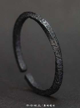 复古乌藤手镯男款潮流个性开口手环黑色莫比乌斯男士白铜实心镯子