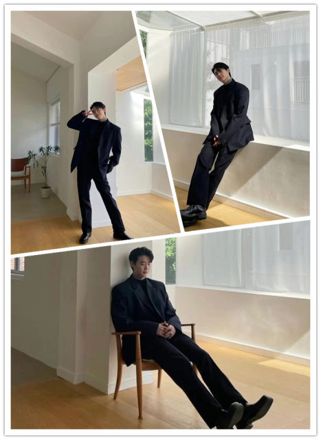 South Korea's Ziozia Group's high-end brand, fashionable, loose and casual black wide-fit men's suit