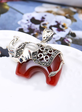 本命年吊坠红色项链925纯银吊坠玛瑙项链吉祥平安象轻奢小众设计