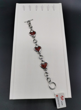 端午节礼物复古925银镶红玛瑙个性中国风手链本命年红色银手链