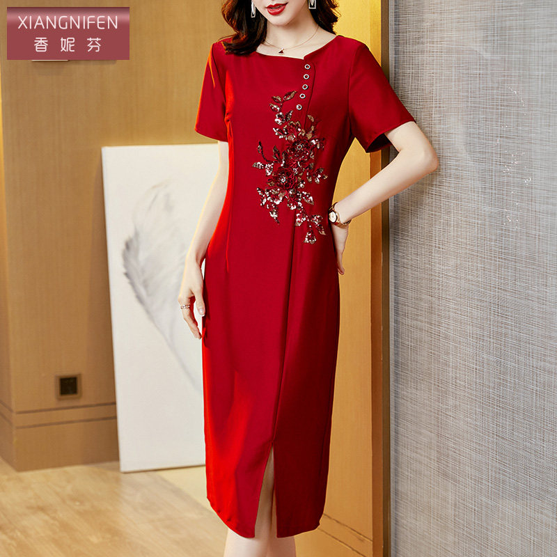 香妮芬高端婚礼结婚妈妈连衣裙女夏季2024新款洋气喜婆婆婚宴礼服