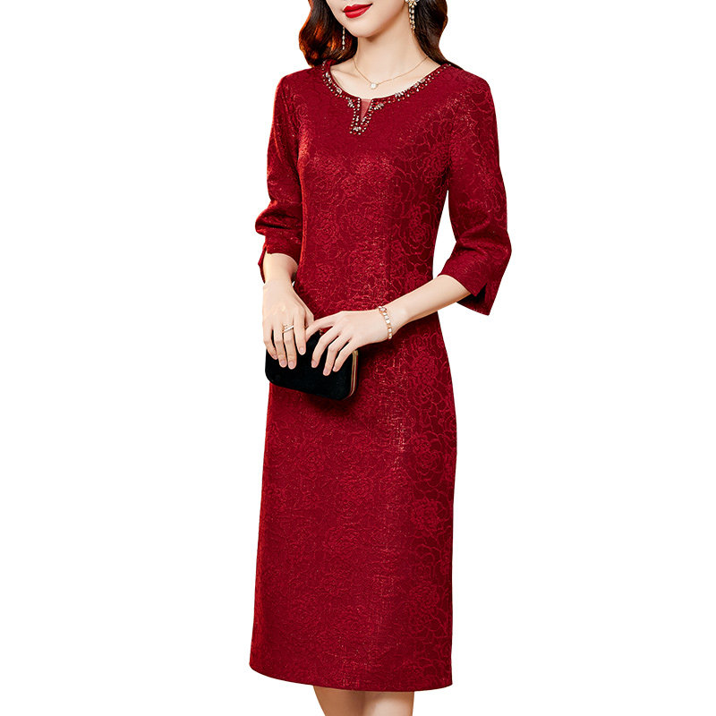 香妮芬刺绣钉珠高端奢华妈妈连衣裙 香妮芬连衣裙