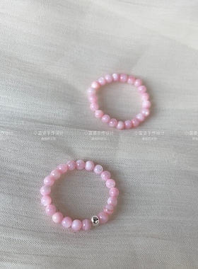 超润透粉贝母戒指轻奢显白女气质指环银珠弹力款闺蜜礼品2.5mm