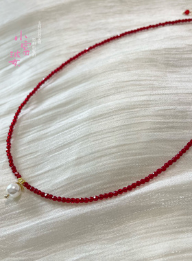 一条红绳红尖晶刻面项链女秋冬季轻奢小众转运珠细锁骨链显白红色