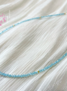 小富婆原创 夏季小清新蓝色猫眼石项链简约极细宝石串珠锁骨链女