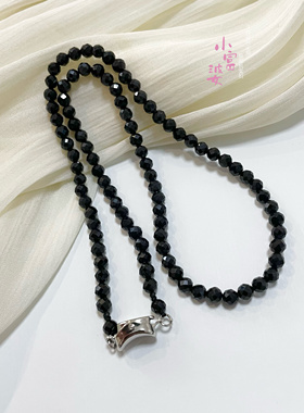 纯银黑碧玺串珠项链超闪切面简约百搭颈链碎闪璀璨气质锁骨链女