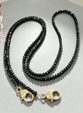 天然黑尖晶石4mm超大扣超闪女款项链包包链轻奢小众高档高级配饰