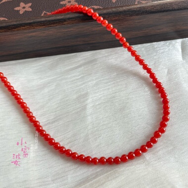 意大利樱桃红满肉圆珠项链女款红色系仿南红锁骨链饰品礼物妈妈链