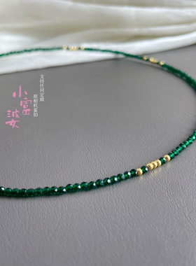 中式祖母绿色尖晶石锁骨链 博主同款14k小金珠女颈链项链 极细2mm