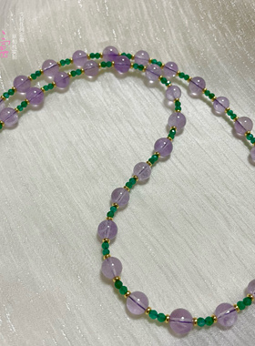 拼接色标级女款项链天然薰衣草紫晶祖母绿小刻面锁骨链高级感满满