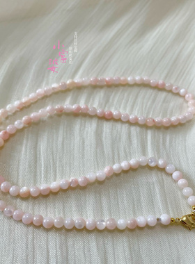 天然淡水粉贝母圆珠锁骨链贝壳珍珠项链颈链小众设计感高级小米珠