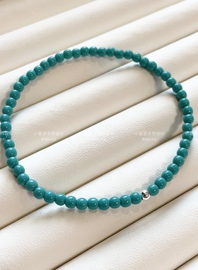 s925纯银高瓷绿松石优化天然石女手串弹力银圆珠小手链男女同款