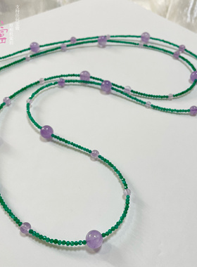 天然紫色星球祖母绿项链长款多层紫水晶薰衣草女款毛衣链搭配叠戴