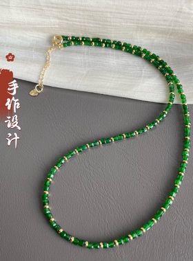 新年冰种绿色宝石长款毛衣链锁骨链绿祖母方糖长链女高级绿色项链