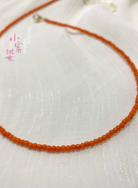 秋冬新款锁骨链柿子红满肉色保山仿南红色小圆珠项链极细女款定制