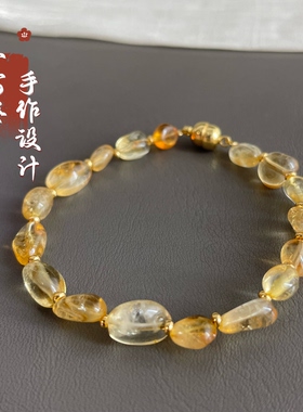 高级感黄水晶手链女款磁吸扣手串简单天然巴西水晶柠橙黄单圈随形