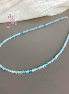 宝蓝色超闪切面蓝宝石3m锆石锁骨链女款高级海蓝宝天空蓝色系项链