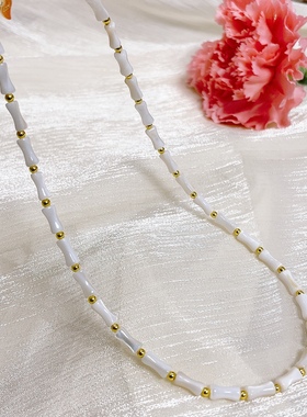 百搭之王!竹节白色贝母天然串珠高级项链叠戴锁骨链女