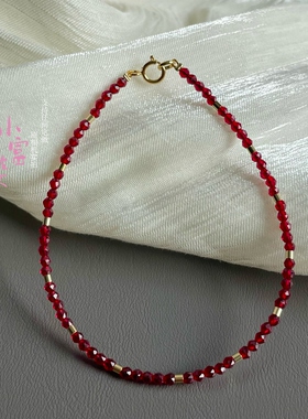 鸽血红色石榴红尖晶手链施家红水晶石2m女款小众设计轻奢显白极细