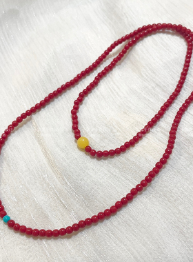 轻奢款3m满肉柿子红色仿南红玛瑙蜜蜡手串毛衣链弹力项链女精致