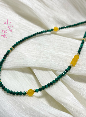 夏季锁骨百搭天然石项链绿色孔雀石刻面冰种黄玉髓女款高级感串珠