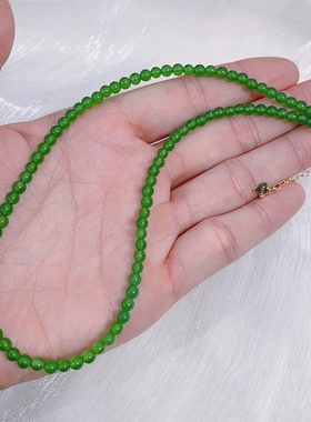 周冬雨同款翡翠正阳绿色小米珠冰种玉髓项链手链锁骨链毛衣链圆珠