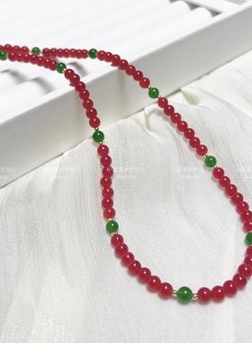 高级感轻奢红色项链女玉髓玛瑙玉石中式国潮超细个性显白锁骨链