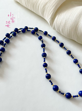 天然5A帝王青金石项链女2-6mm小圆珠素圈锁骨链可叠戴轻奢颈链