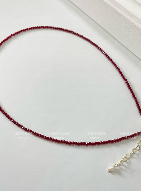 安克拉深红尖晶刻面锁骨链 女夏季百搭极细2mm酒红色串珠颈链