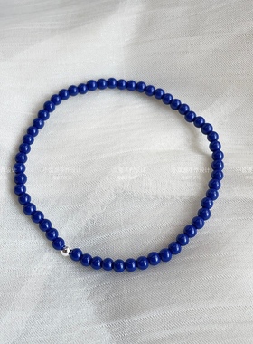 精品仿青金石色蓝矿石散珠子长链圆佛珠手串手链项链手工串珠银珠