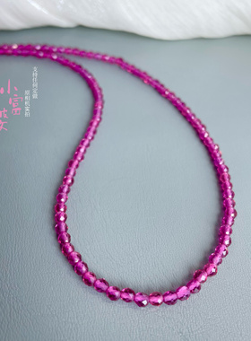 复古玫红色红宝石刻面3mm串珠项链高级感精致轻奢简约时尚锁骨链