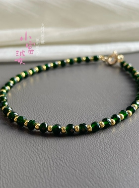 高级祖母绿色沙弗莱宝石绿刻面算盘珠绿沙石平替品深绿墨绿手链串