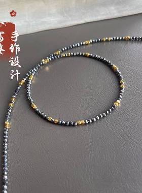 天然真品太赫兹石超闪2mm极细刻面锁骨链女款银灰色项链金色方块