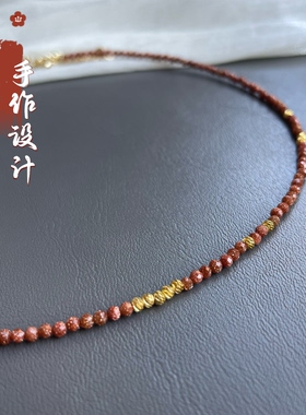 春夏百搭搭配项链女款锁骨链超细2mm金沙石刻面颈链高级古风饰品