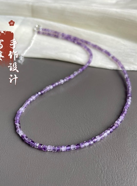 薰衣草天然紫水晶方糖魔力小方块个性锁骨链女款高级轻奢秋夏项链